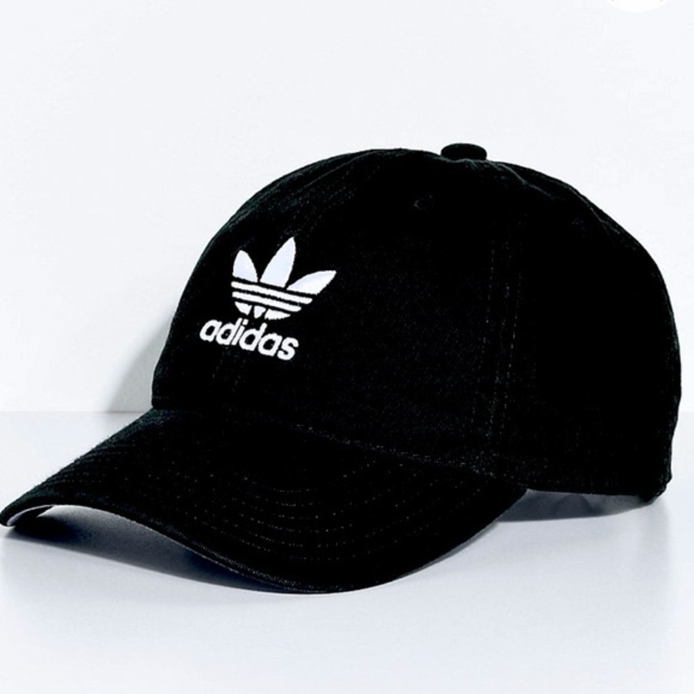 Adidas Originals Black Trefoil Embroidered Logo Baseball Cap Strap Back